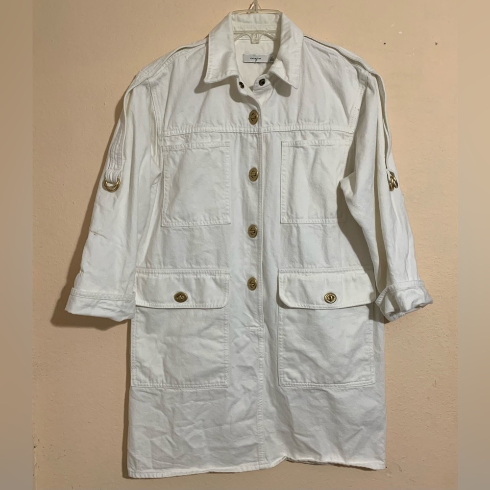 COACH White Denim Shirt Dress With Gold Buttons 100% Cotton Size Small